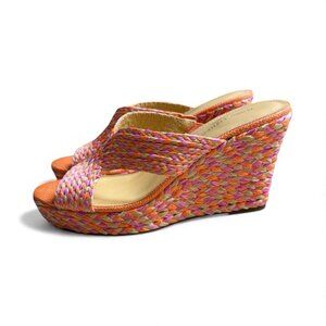 Marc Fisher Braided Wedge Sandals Pink Orange Size 10 – New 4” Heel